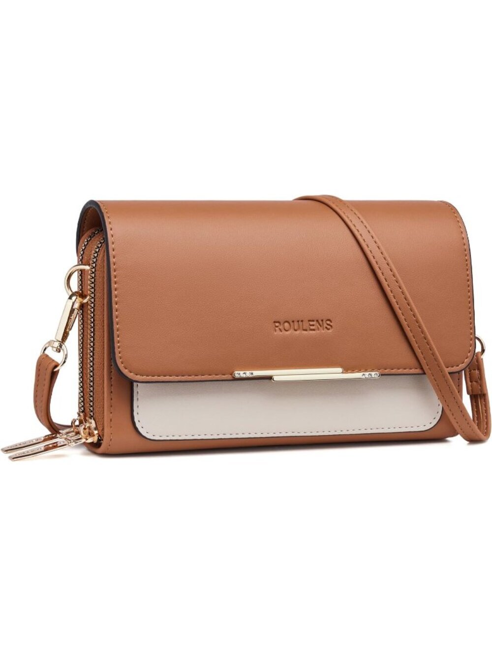 Roulens Women's Tan Leather Crossbody Shoulder Handbags with Credit Card Slots